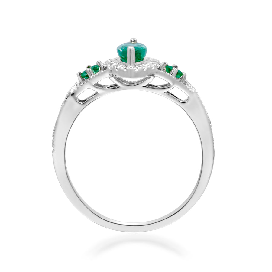 Enchanting Splendor: Annika 14K White Gold Marquise-Cut Natural Zambian Emerald Ring