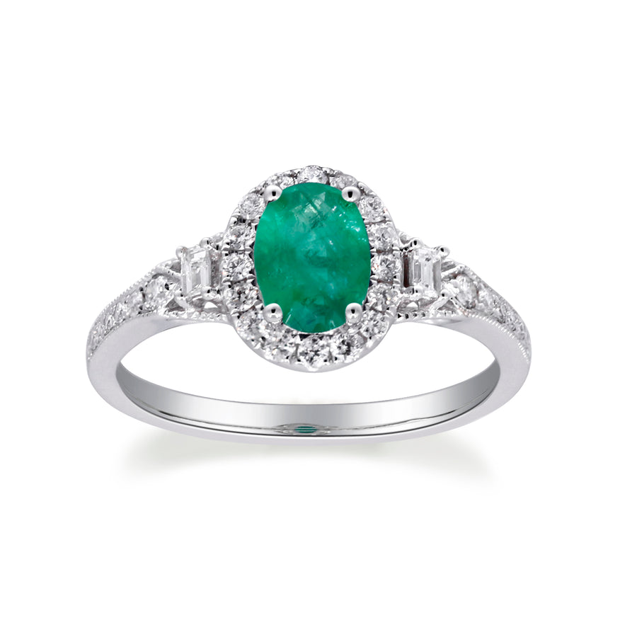 Whimsical Elegance: Alaya 14K White Gold Oval-Cut Natural Zambian Emerald Ring