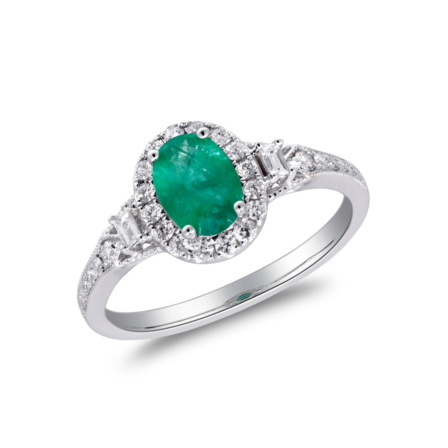 Whimsical Elegance: Alaya 14K White Gold Oval-Cut Emerald Ring