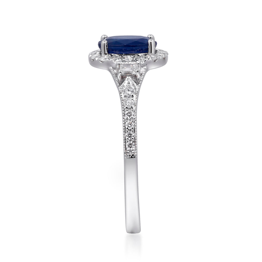 Elle 14K White Gold Oval-Cut Blue Sapphire Ring