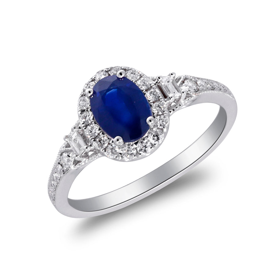 Elle 14K White Gold Oval-Cut Ceylon Blue Sapphire Ring