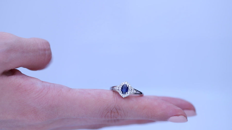 Alivia 10K White Gold Oval-Cut Ceylon Blue Sapphire Ring