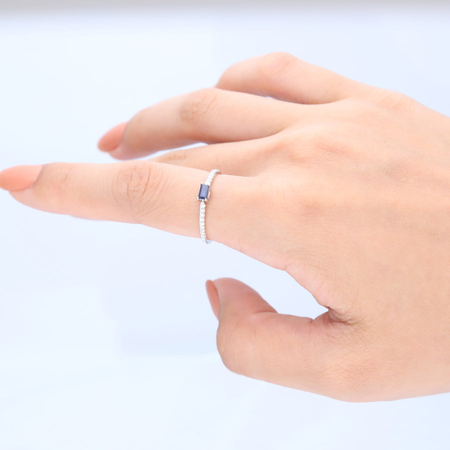Camila 14K White Gold Baguette-cut Blue Sapphire Ring