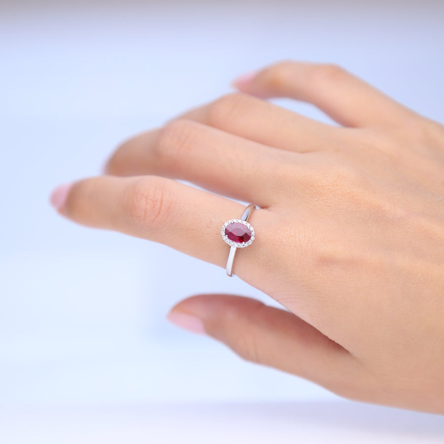 Thea 10K White Gold Oval-Cut Mozambique Ruby Ring