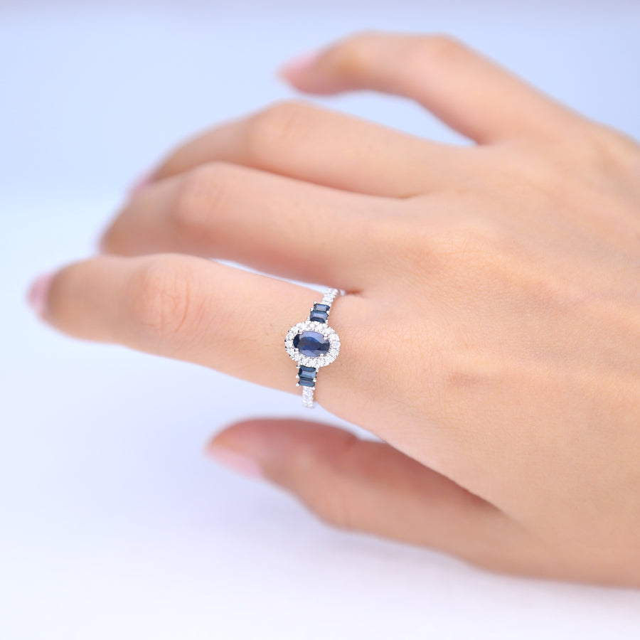 Adeline 10K White Gold Oval-Cut Ceylon Blue Sapphire Ring