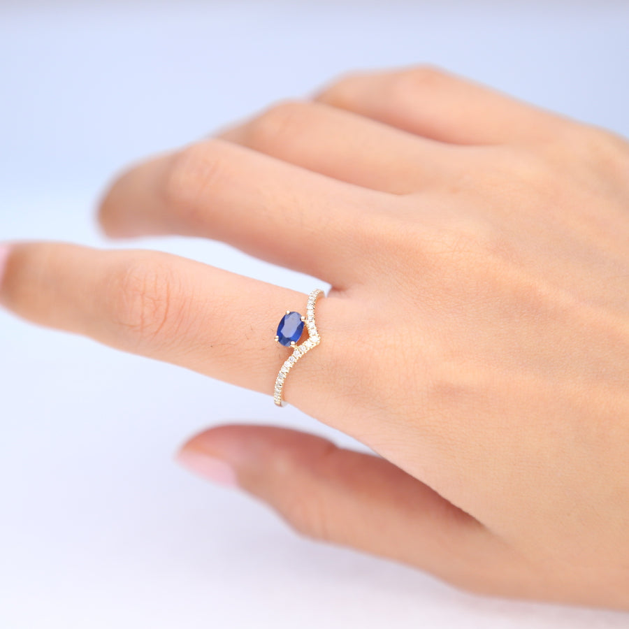 Alisson 10K Yellow Gold Oval-Cut Blue Sapphire Ring