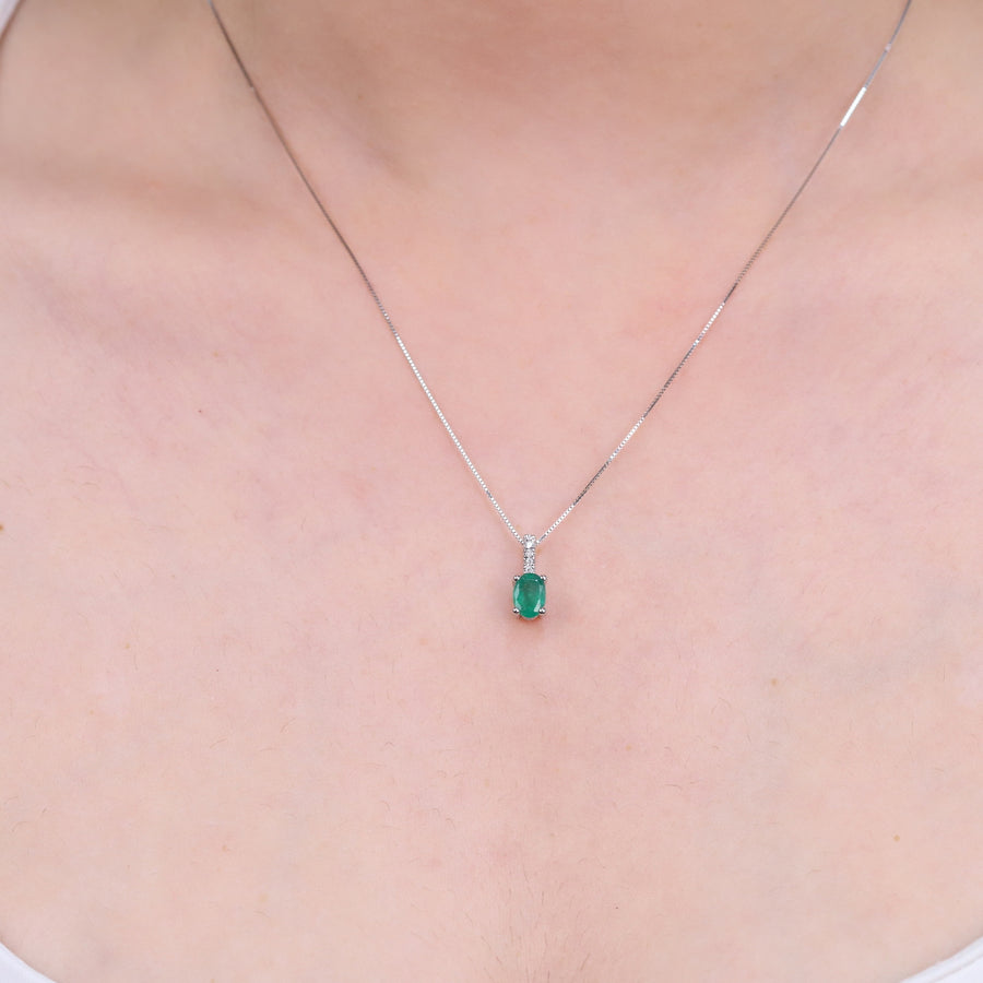 Norah 10K White Gold Oval-Cut Natural Zambian Emerald Pendant