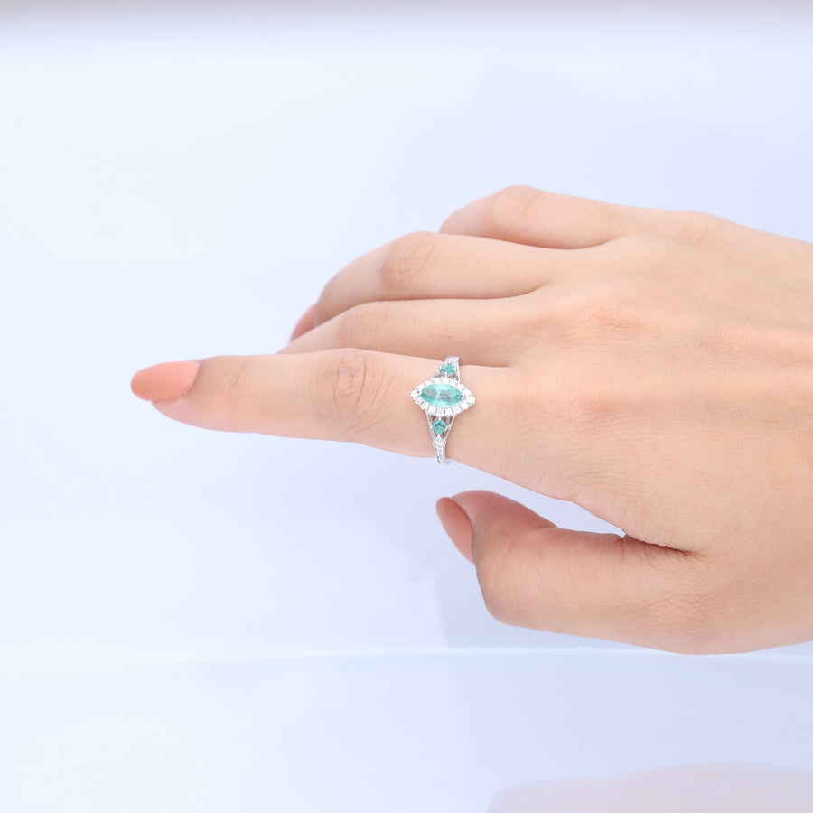 Enchanting Splendor: Annika 14K White Gold Marquise-Cut Emerald Ring