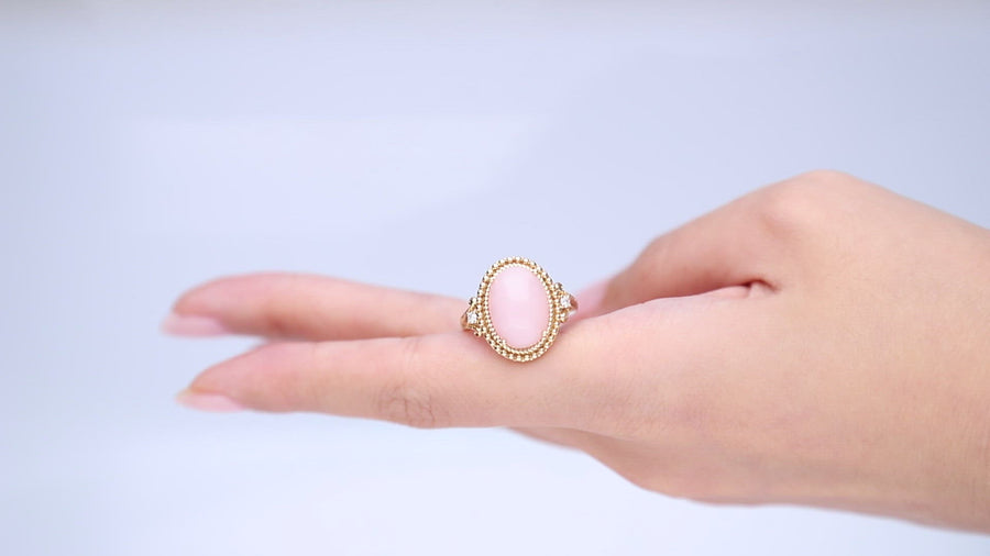 Eva 14K Yellow Gold Oval-Tab Peruvian Pink Opal Ring