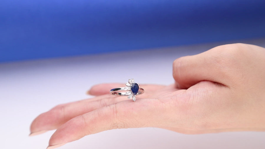 Callie 14K White Gold Pear-Cut Ceylon Blue Sapphire Ring